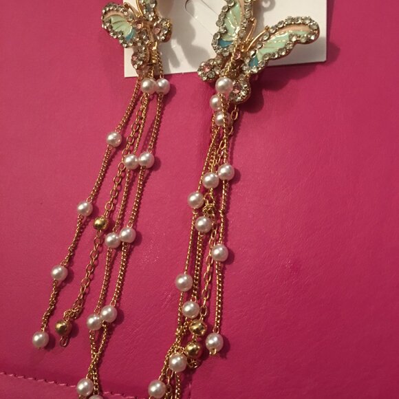 Betsey Johnson Butterfly Sparkle Rhinestone Earrings - Dangle Style Draw5 - Picture 2 of 5